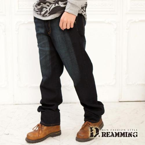 【Dreamming】美式車線刷色伸縮中直筒牛仔褲