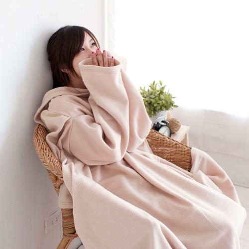 〔米夢家居】素雅米色~100%台灣製造~輕柔懶人袖毯