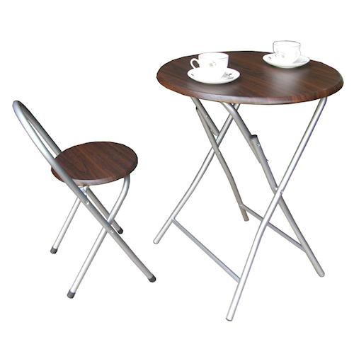 頂堅 鋼管2.2公分[耐重型]圓形折疊桌椅組/餐桌椅組/洽談桌椅組(1桌1椅)-二色可選