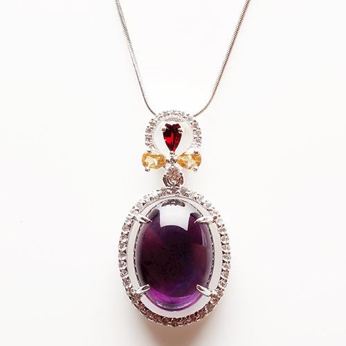 【寶石方塊】詠雪之才天然紫水晶項鍊-925銀飾