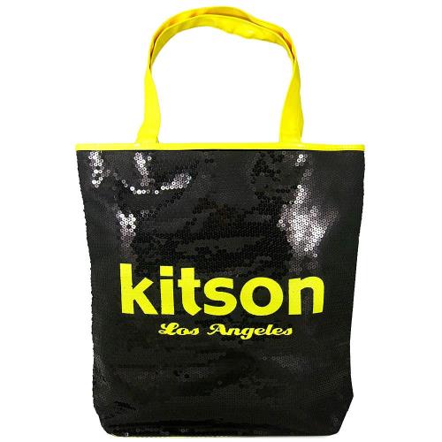 Kitson LA 雙色亮片大肩背包(黑底黃色字)