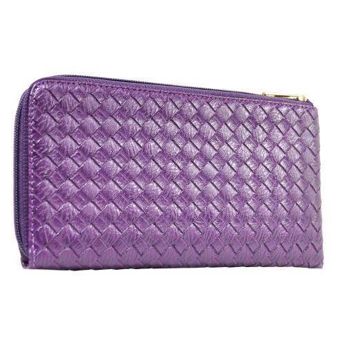 【Miyo】經典壓編織紋拉鍊護照夾(紫)