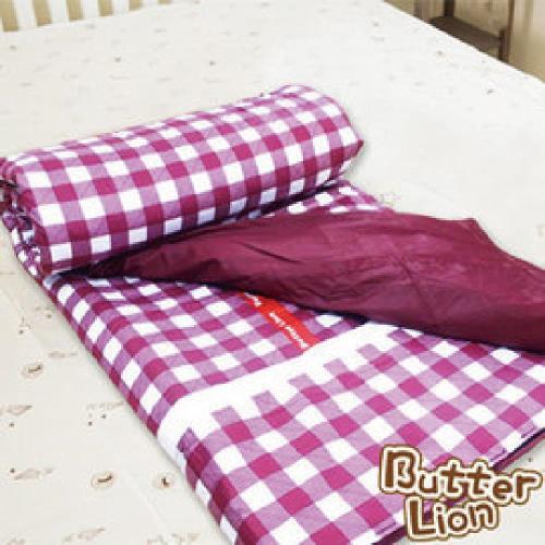 【奶油獅】格紋系列-台灣製造-100%精梳純棉兩用鋪棉被套/四季被(紅)-雙人