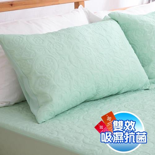 eyah宜雅 吸濕排汗大和防蹣抗菌雙效-信封枕套式枕頭保潔墊-2入(素雅綠)