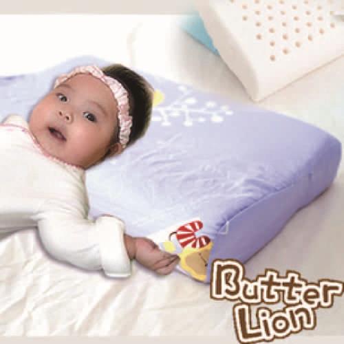 【奶油獅】馬來西亞進口純天然乳膠嬰兒仰睡側睡專用工學枕(附100%純棉布)-幻紫