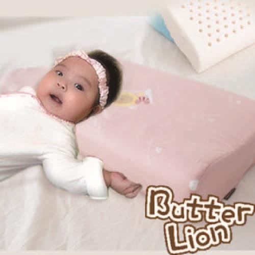 【奶油獅】馬來西亞進口純天然乳膠嬰兒仰睡側睡專用工學枕(附100%純棉布)-粉紅