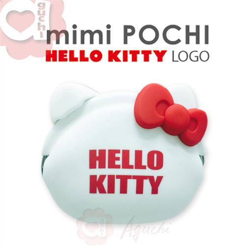 日本進口 p+g design mimi POCHI X HELLO KITTY Logo 矽膠零錢包 - 氣質白