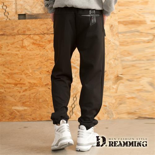 【Dreamming】優選質感彈力太空棉縮口休閒運動長褲(黑色)