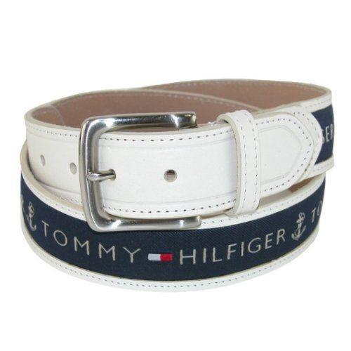 Tommy Hilfiger 2018男時尚寶藍織帶鑲嵌乳白色皮帶(預購)