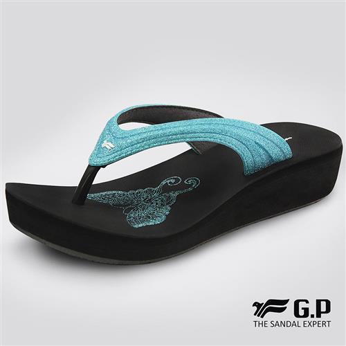 G.P 女款亮蔥厚底夾腳拖鞋G8523W-水藍色(SIZE:35-39 共四色)