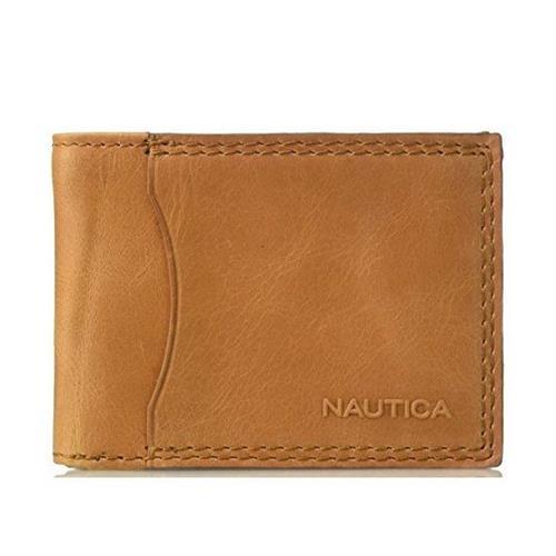 NAUTICA 2018男時尚RFID可移動卡黃褐色皮夾(預購)