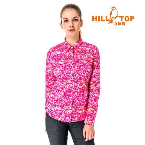 【hilltop山頂鳥】女款吸濕排汗抗UV長袖襯衫S05F70-桃紅印花