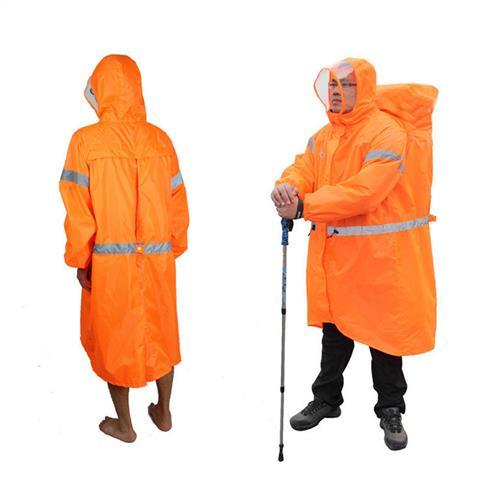 PUSH!戶外休閒用品雨衣登山雨衣背包雨衣連體雨衣P104橘色S