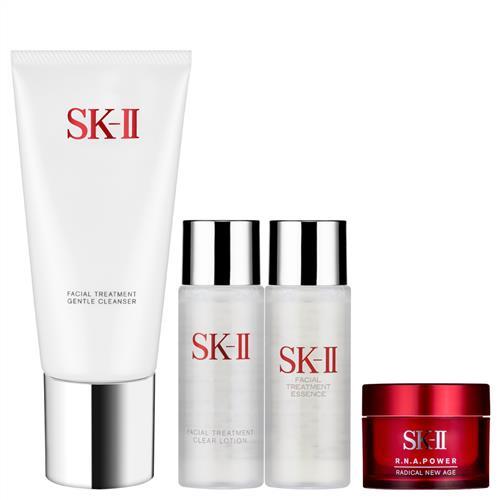 SK-II 全效活膚潔面乳(120g)+亮采化妝水(30ml)+青春露(30ml)+R.N.A.超肌能緊緻活膚霜(15g)