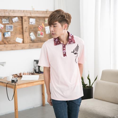  Jimmy Wang 男生中國風鳳凰粉色POLO衫