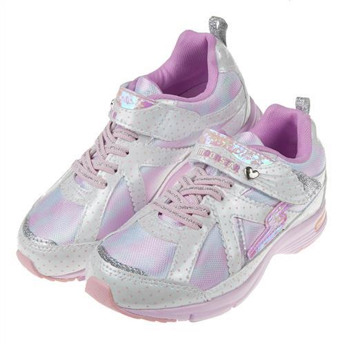 《布布童鞋》Moonstar日本銀白粉柔愛心輕量兒童機能運動鞋(19~23公分)I8K051M