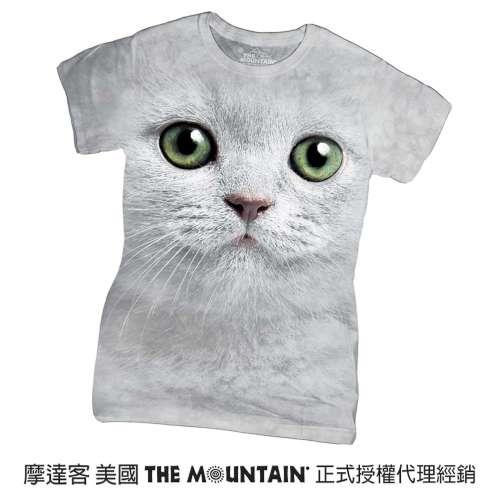 摩達客  The Mountain 綠眼貓臉 短袖女長版T恤精梳棉環保染