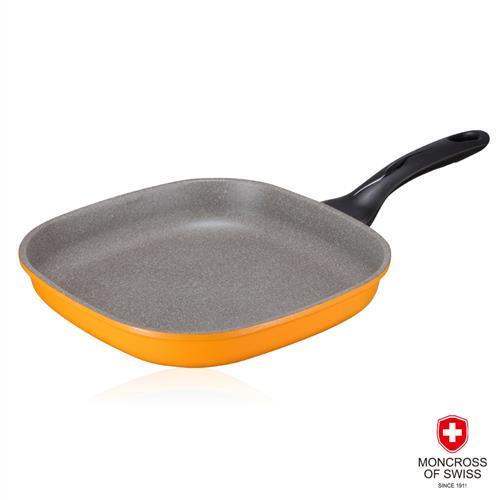 MONCROSS瑞士百年品牌橘鈦不沾方形平煎鍋27cm