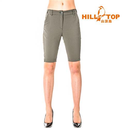 【hilltop山頂鳥】女款吸濕排汗抗UV彈性五分褲S09F65-灰綠