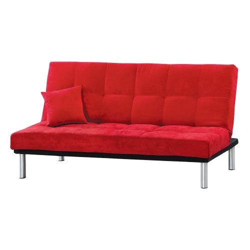 Boden-紅色絨布沙發床/三人椅/三人座(送抱枕)