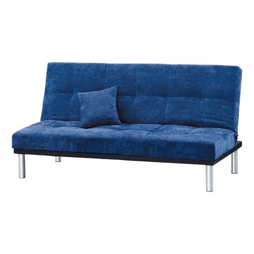 Boden-藍色絨布沙發床/三人椅/三人座(送抱枕)