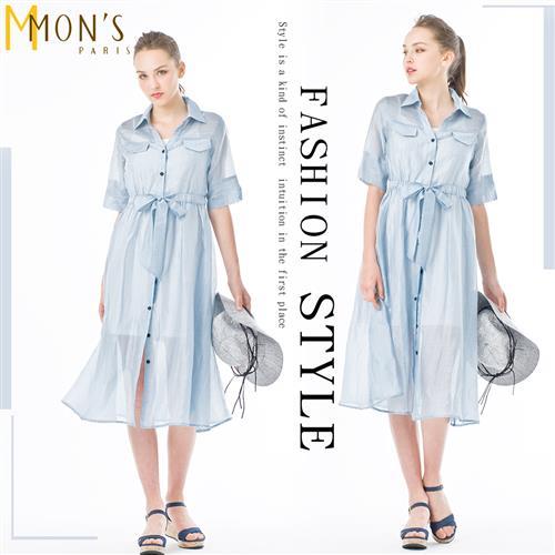 MONS冰絲精緻歐根紗二件式洋裝／長罩衫