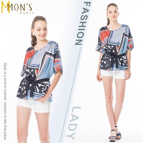 MONS時尚國際精品絲巾造型印花上衣