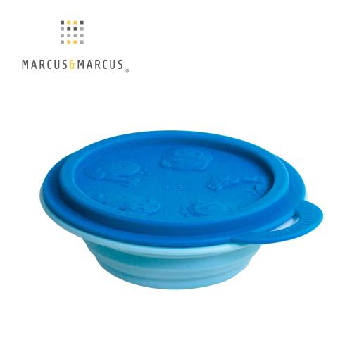 【MARCUS&MARCUS】動物樂園矽膠摺疊碗-河馬(深藍蓋/淡藍碗)