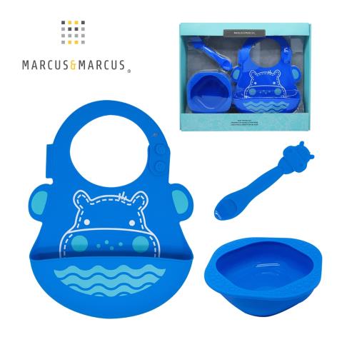 【MARCUS&MARCUS】動物樂園餵食禮盒組-河馬(藍)