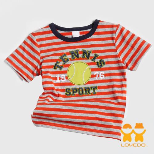 【LOVEDO-艾唯多童裝】活力網球 拼布條紋短袖T恤 (橘灰) BSH13417