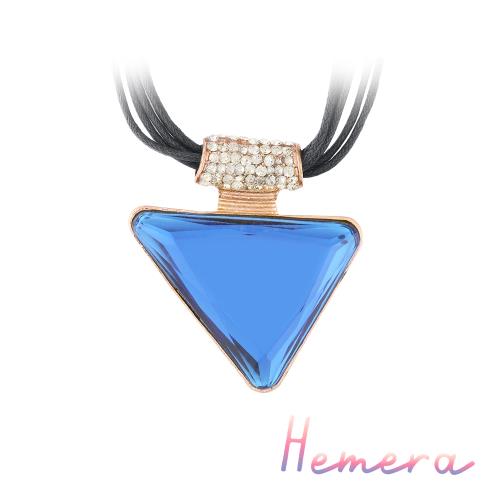 [Hemera]經典款靛藍寶石三角造型水鑽皮繩短項鍊