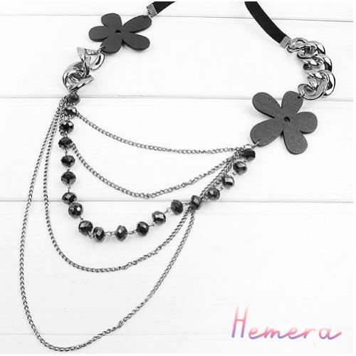 [Hemera]多層次花朵經典黑色項鍊