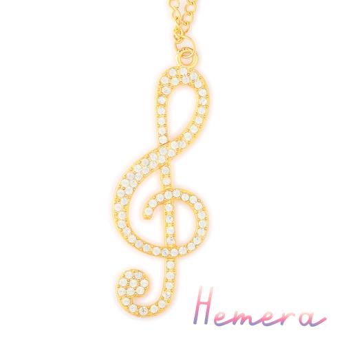 [Hemera]優雅活潑的高音譜記號水鑽項鍊-金色