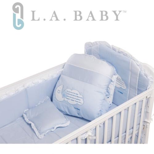 【美國 L.A. Baby】許願星純棉七件式寢具組（M）(MIT 藍色/粉色)