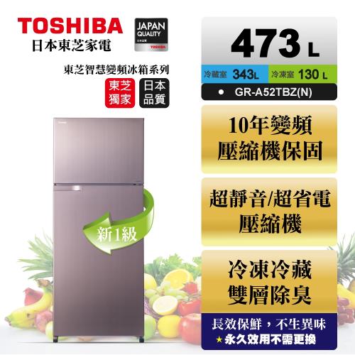 登記送循環扇+1,000枚東森幣/折扣金★TOSHIBA 473公升雙門靜音一級能效變頻電冰箱GR-A52TBZ N