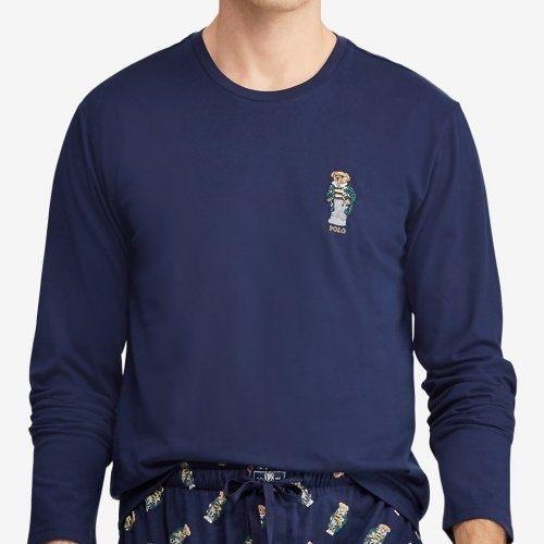Ralph Lauren 男時尚小熊刺繡深藍色圓領棉長袖睡衣 