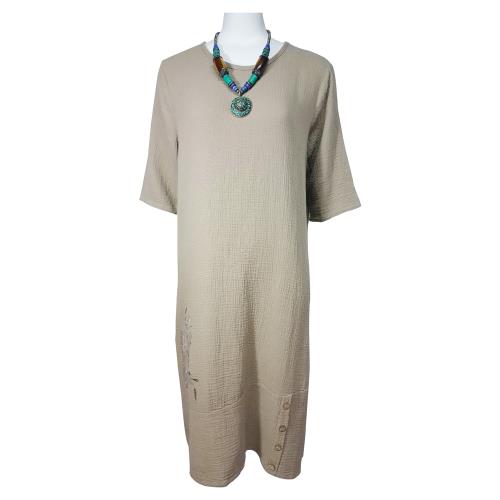 噶瑪蘭純棉雙層立體織紋寬鬆A版長洋裝組