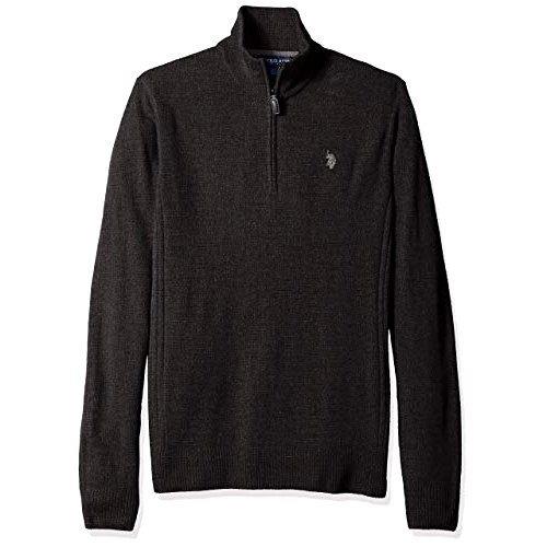 US Polo 2018男時尚馬球炭黑色1/4拉鍊長袖套衫