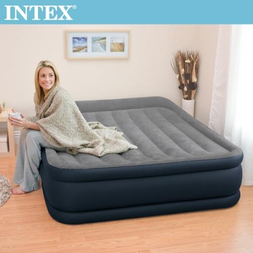  INTEX《豪華三層圍邊》雙人加大充氣床-寬152cm (內建電動幫浦)-灰色(64135)