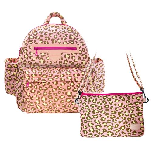 花花班尼 Hana Bene 極輕感中後背13格層防潑水空氣包-2件組-粉紅豹紋