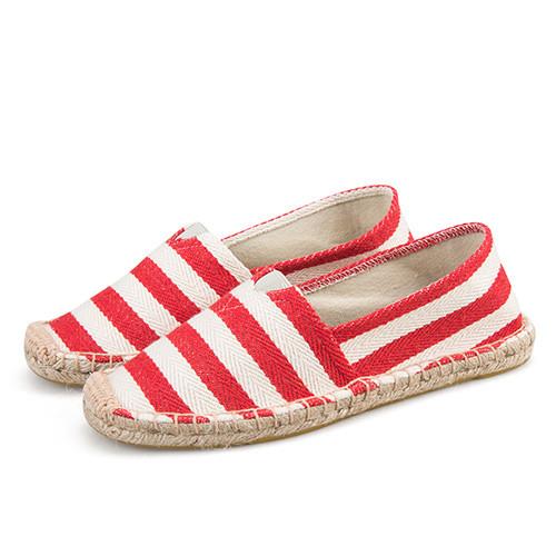 Alice 寛白紅條歐美外銷草編休閒帆布鞋
