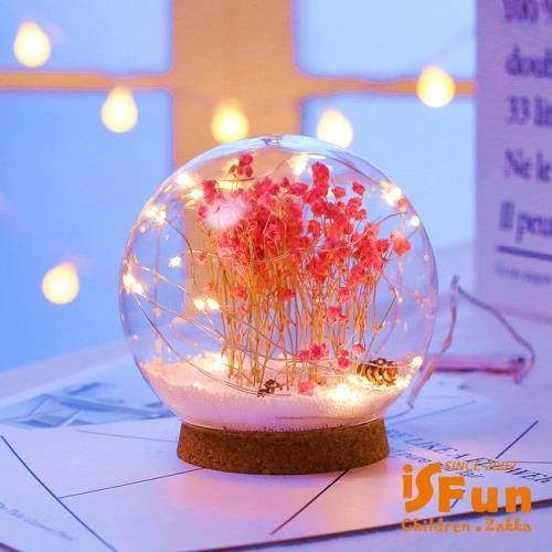 iSFun 夢幻水晶球 聖誕雪花情境玻璃球燈 粉乾燥花