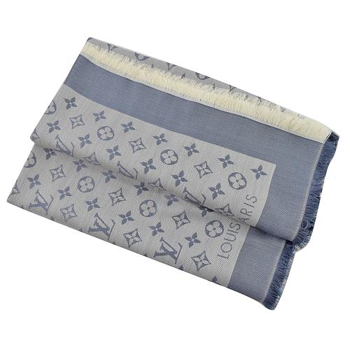 Louis Vuitton LV M71382 Monogram Denim 經典花紋羊毛絲綢披肩圍巾.軍藍 現貨 