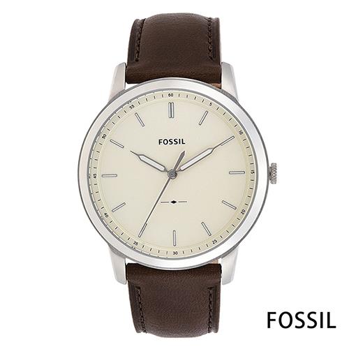 FOSSIL 紐約時刻簡約真皮手錶(FS5439)-銀x咖啡/44mm