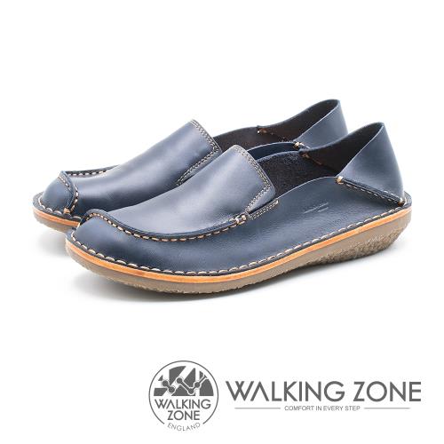 WALKING ZONE 皮革直套式兩穿懶人鞋 女鞋 - 藍 (另有咖)