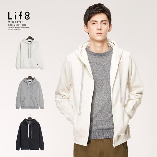 Life8-Casual 高磅保暖 刷毛連帽拉鍊外套-10155
