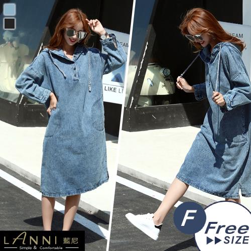 LANNI 藍尼-個性雙口袋寬鬆牛仔洋裝 (2色)