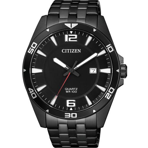 CITIZEN星辰 黑色極光石英腕錶(黑/43mm) BI5055-51E