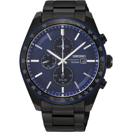 SEIKO 精工 Criteria 太陽能台灣獨賣計時碼錶-藍x黑/44mm V176-0AZ0A(SSC731P1)