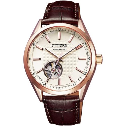 CITIZEN星辰 限量鏤空紳士機械錶(白x咖啡/40m) NH9110-14A